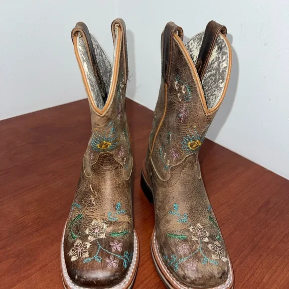 Leather Cowboy Boots, Floral Embroidered, Youth 11.5, Smoky Mountain Girls - Picture 4 of 6